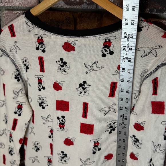 Disney Ribbed Henley Mickey Mouse Peace Dove Rose Long Sleeve Pajama Shirt - Picture 6 of 7